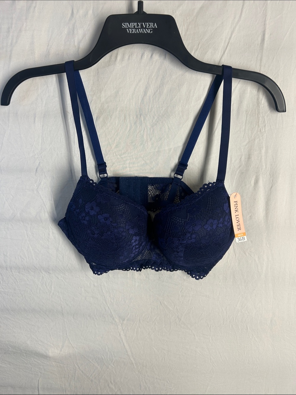 Pink Clover Navy Floral Lace Push-Up Bra